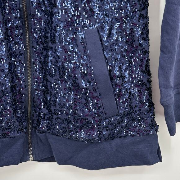 Isaac Mizrahi Live! Blue Sequined Hoodie Full Zip Jacket Womens 2XS XXS NWOT - Picture 8 of 16